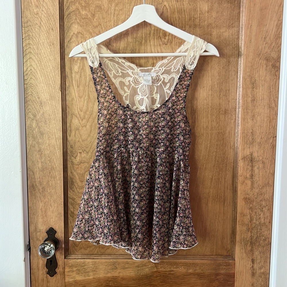 Delia's (dELiA*s) Flowy Floral Tank Top with Lace Back and Sleeve Detailing